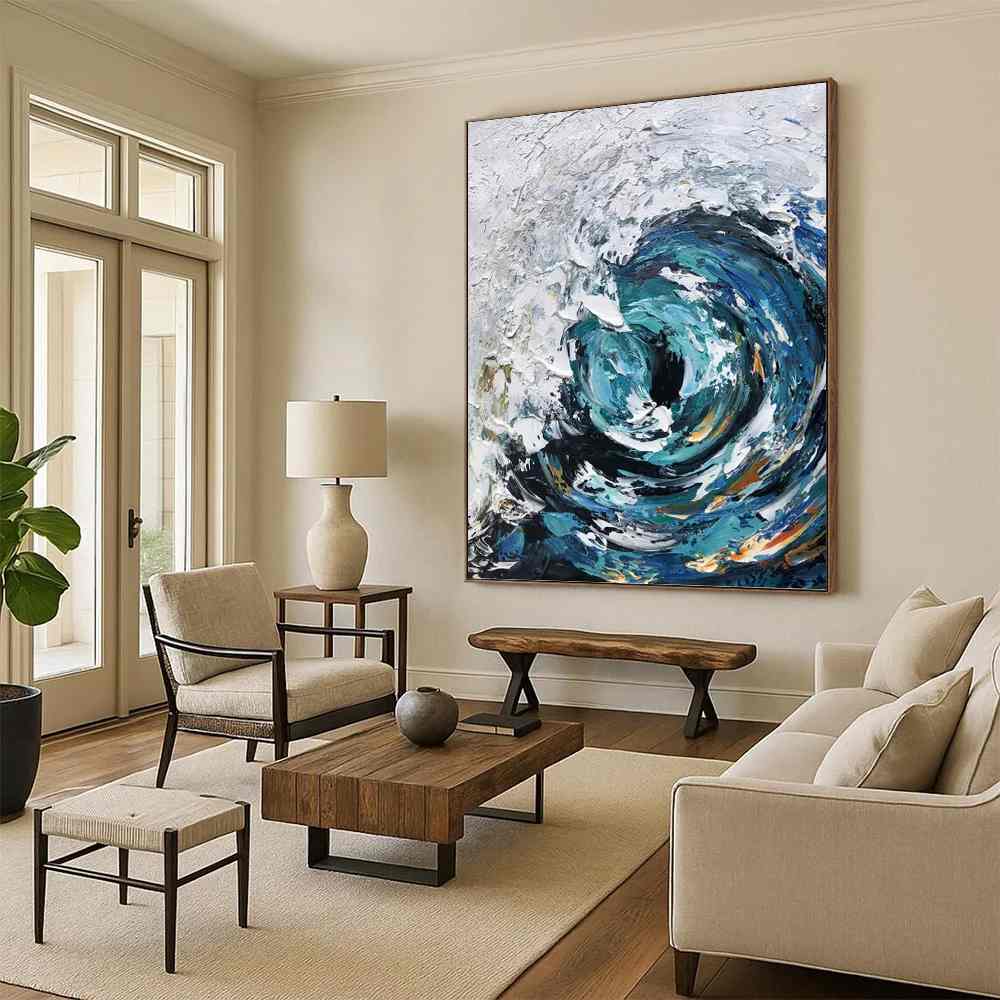 Ocean_Blue_Gray_White_Textured_Artwork_4WQEB wall art